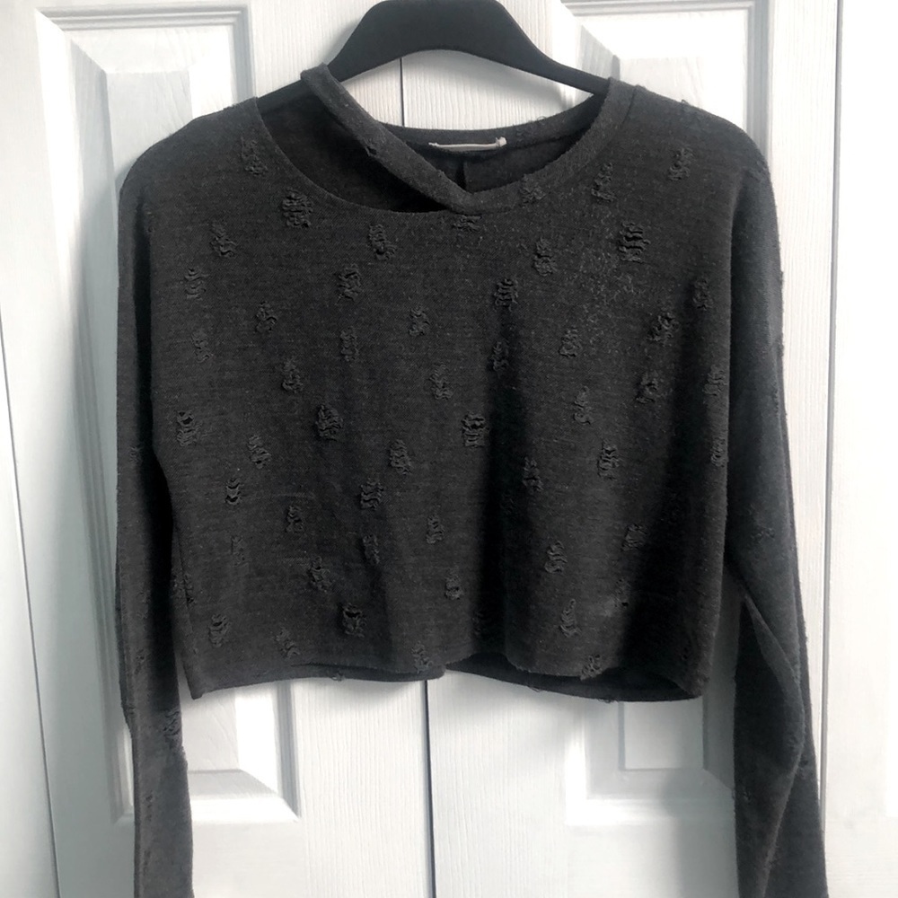 Mikey & Joey Distressed Crew Neck Crop Top Size Medium